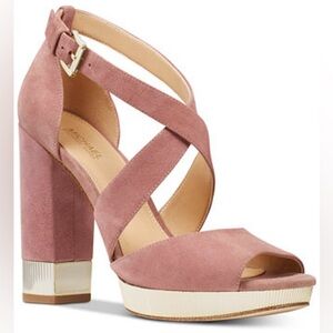 MICHAEL Michael Kors Rose Brown Suede Platform Heels boho Chloe gold 7